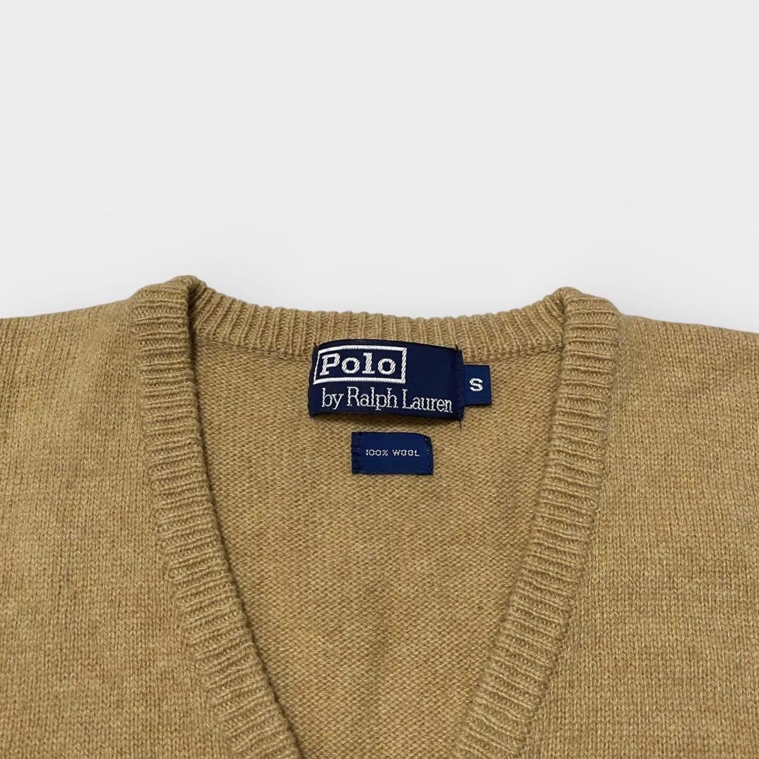 90s ラルフローレン　ニットベスト　ベージュ　メンズS ウール　古着