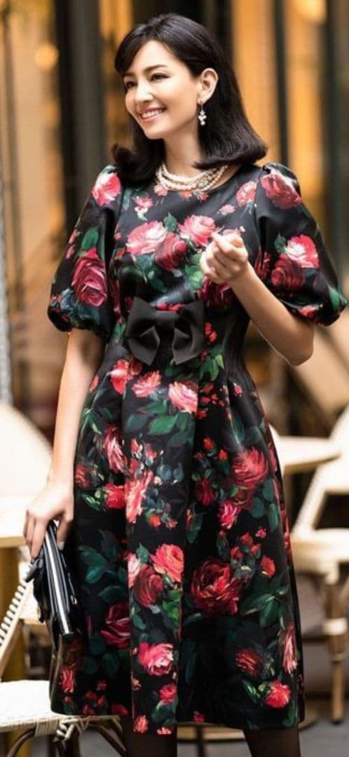 エムズグレイシー　花柄7部袖薔薇柄ワンピース　美品