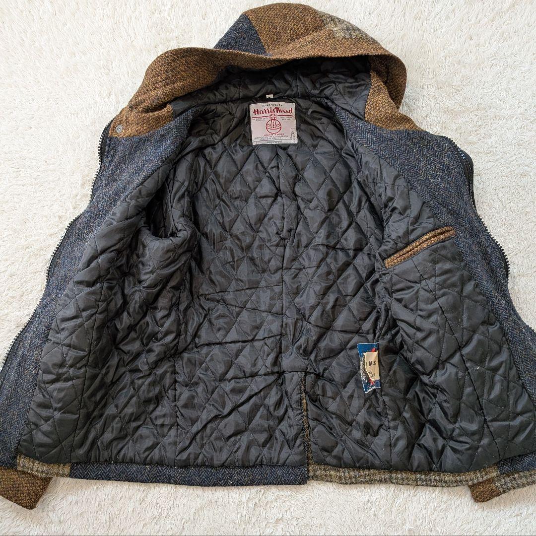 Harris Tweed フード付きダッフルコート ハーフ丈コート レザー