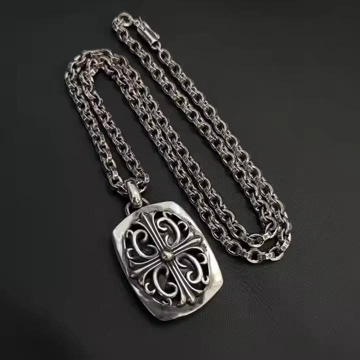 シルバー925　キーパーペンダントフレアクロス ペーパーチェーンネックレス